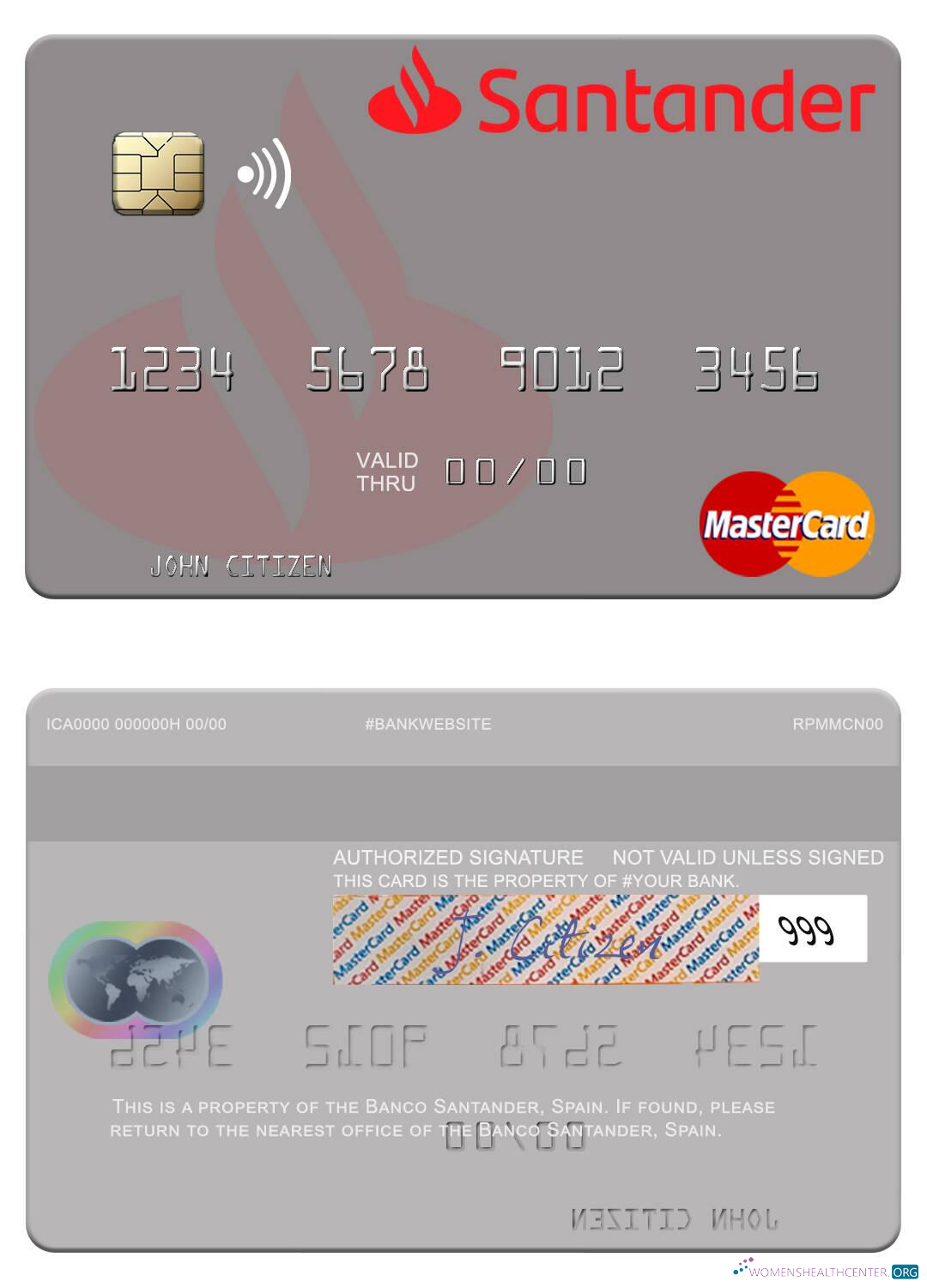 Download Spain Banco Santander mastercard Photoshop template